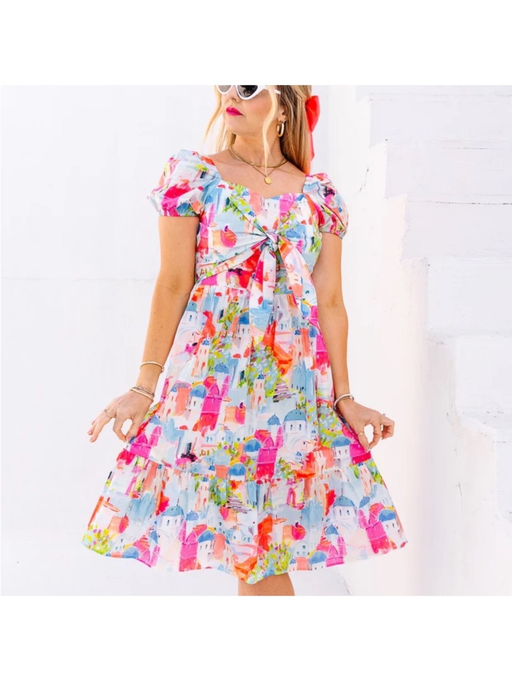 Ivy City Co Myko Midi Dress Mediterranean Greece Print in Large